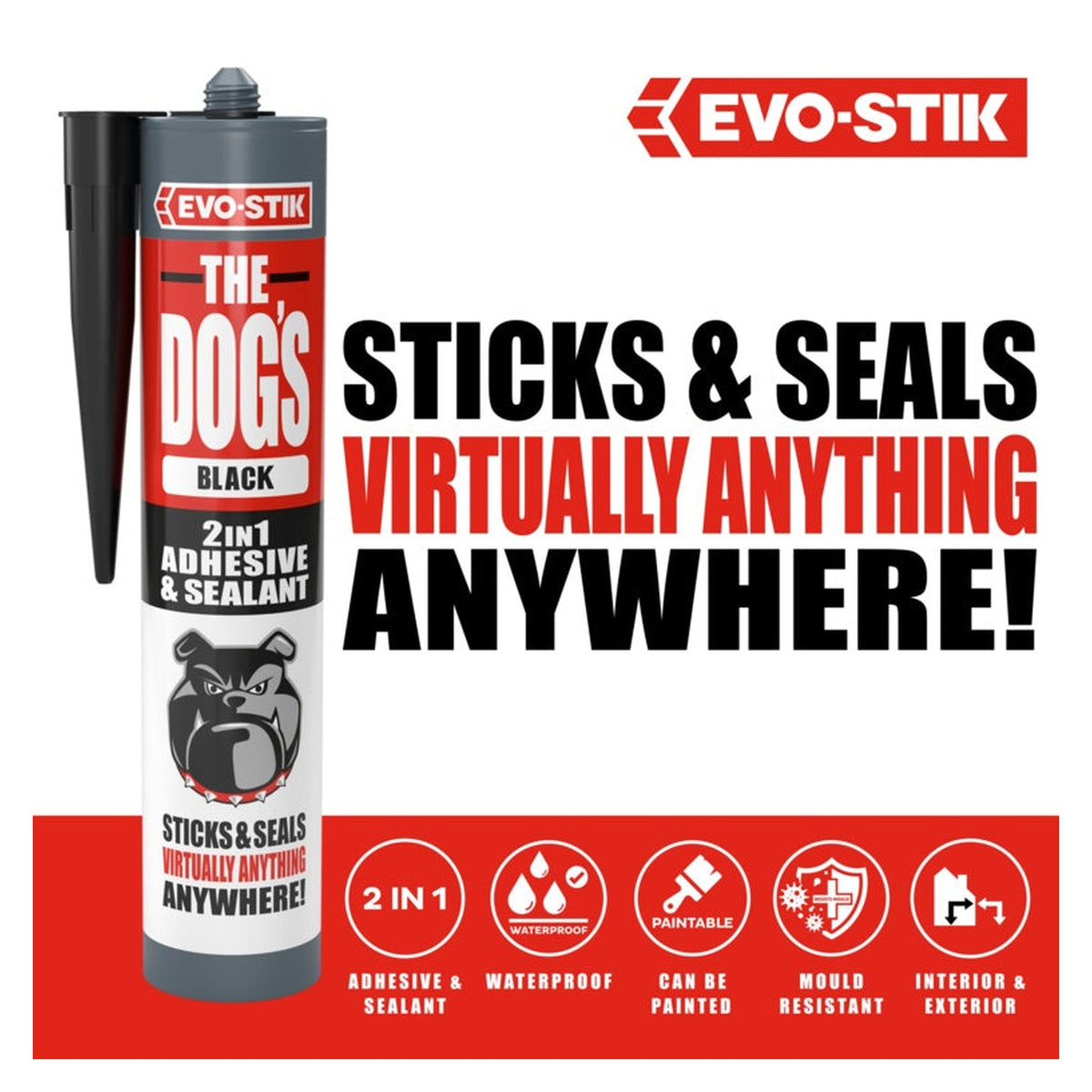 Evo-Stik The Dog's 2 in 1 adhesive and sealant in black 290ml, view 6