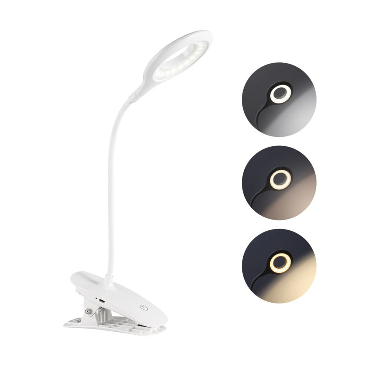 Extrastar white clip-on dimmable desk lamp with USB, view 3