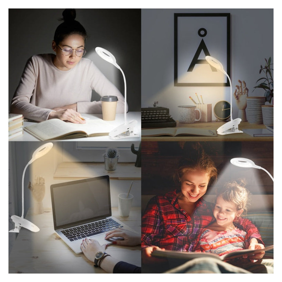Extrastar white clip-on dimmable desk lamp with USB, view 4
