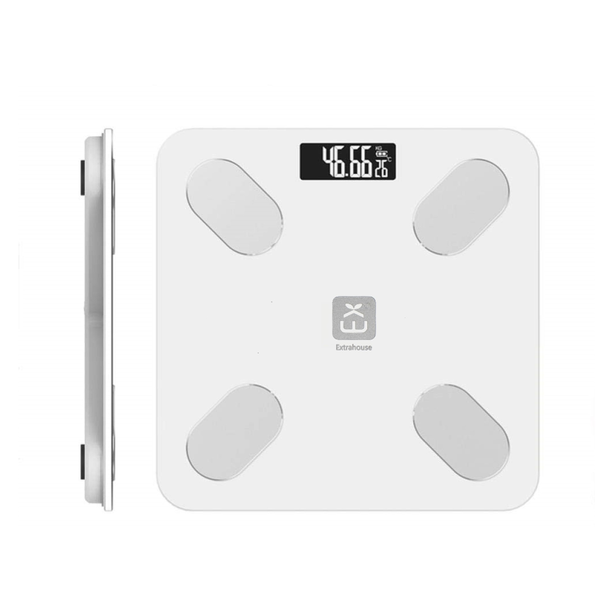 Extrastar white digital bathroom scale with glass platform