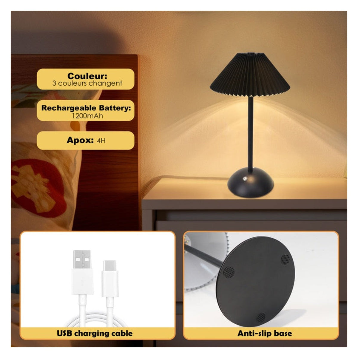 Extrastar black rechargeable LED desk lamp, view 2