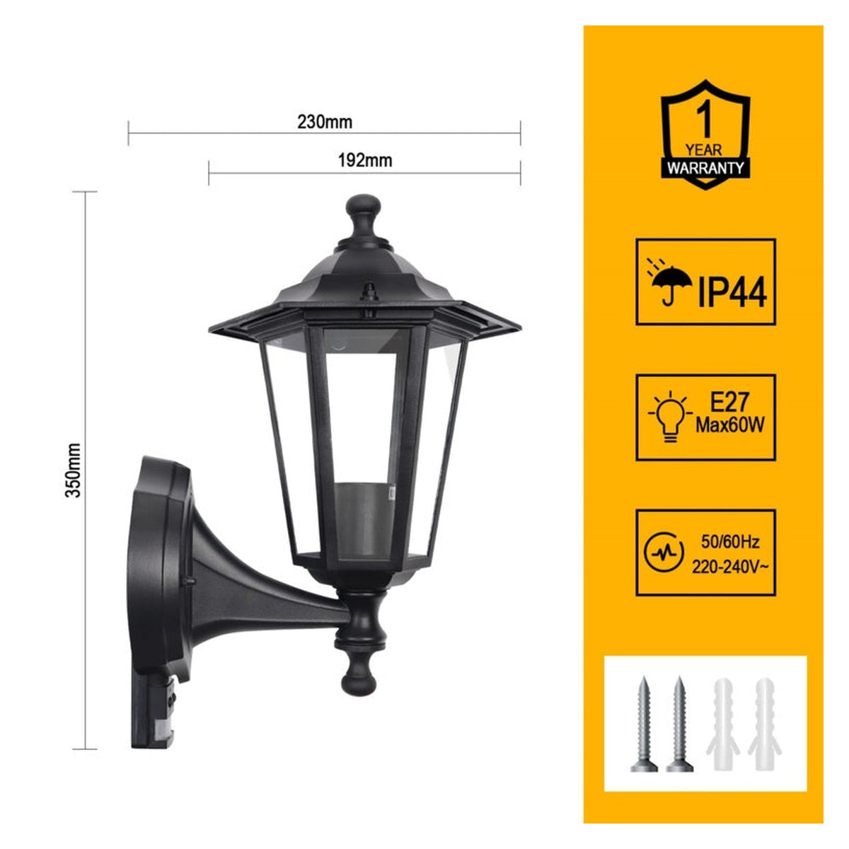 Extrastar black vintage wall light with PIR sensor, view 5
