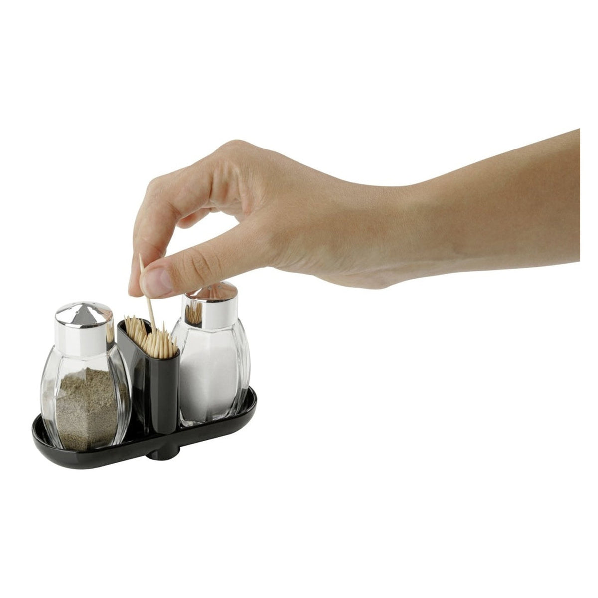 Fackelmann salt and pepper set with toothpick holder, view 2