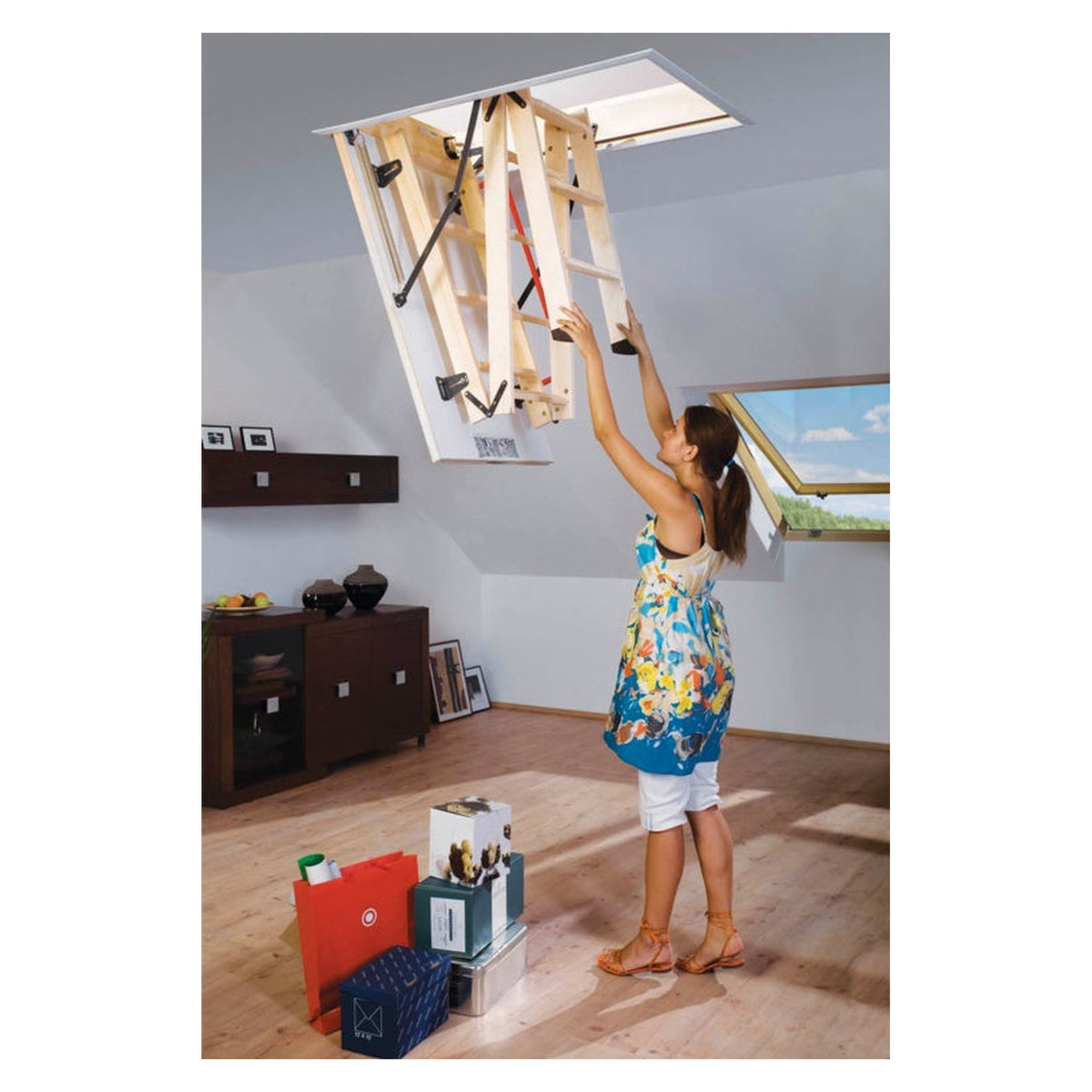 Fakro wooden 3 section folding loft ladder, view 4