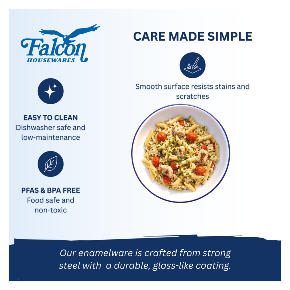 Falcon white enamel pasta plate with blue rim, 20cm, view 4
