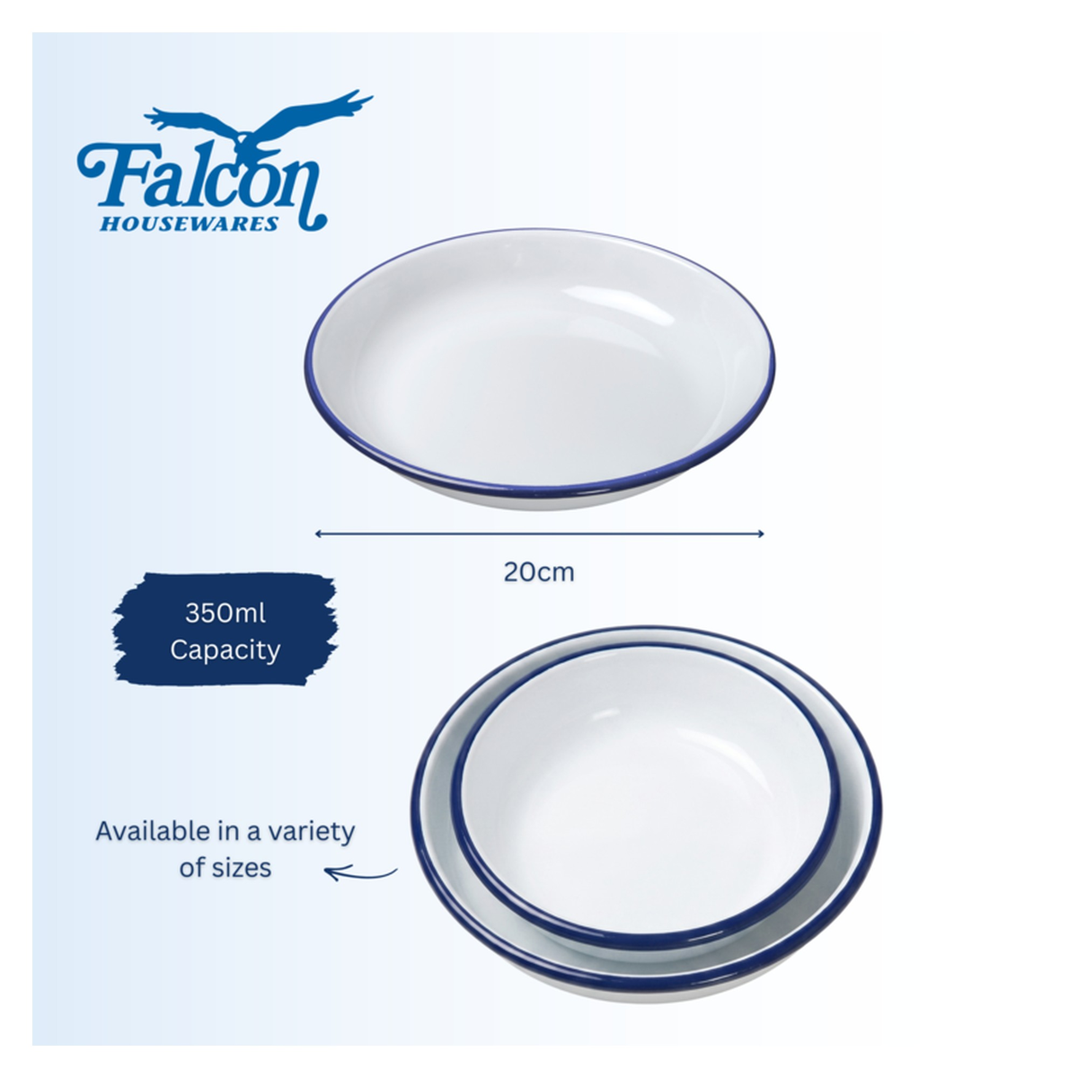 Falcon white enamel pasta plate with blue rim, 20cm, view 5