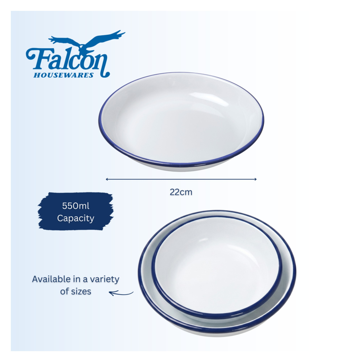 Falcon white enamel pasta and rice plate with blue rim, view 2