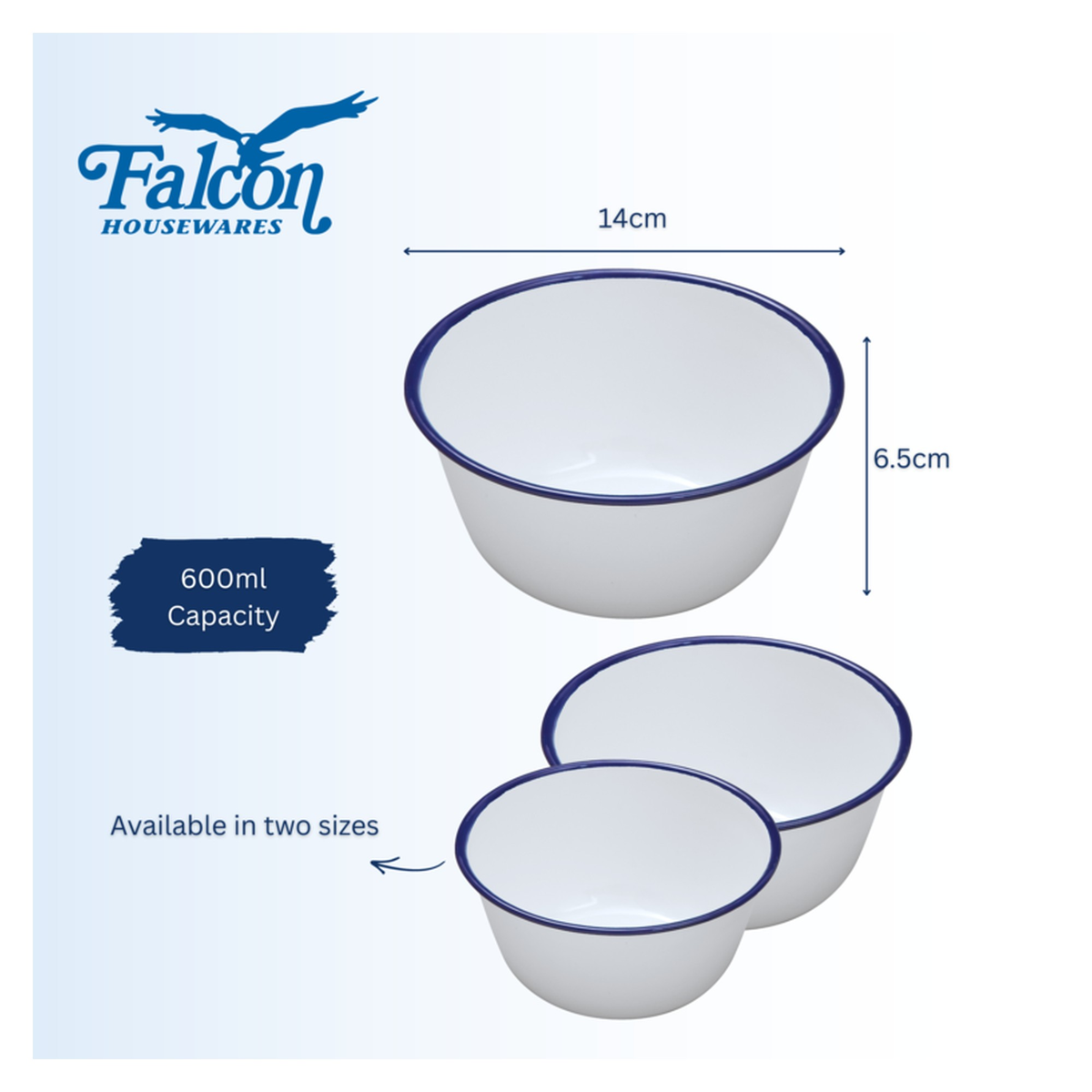 Falcon white enamel pudding basin with blue rim, view 2