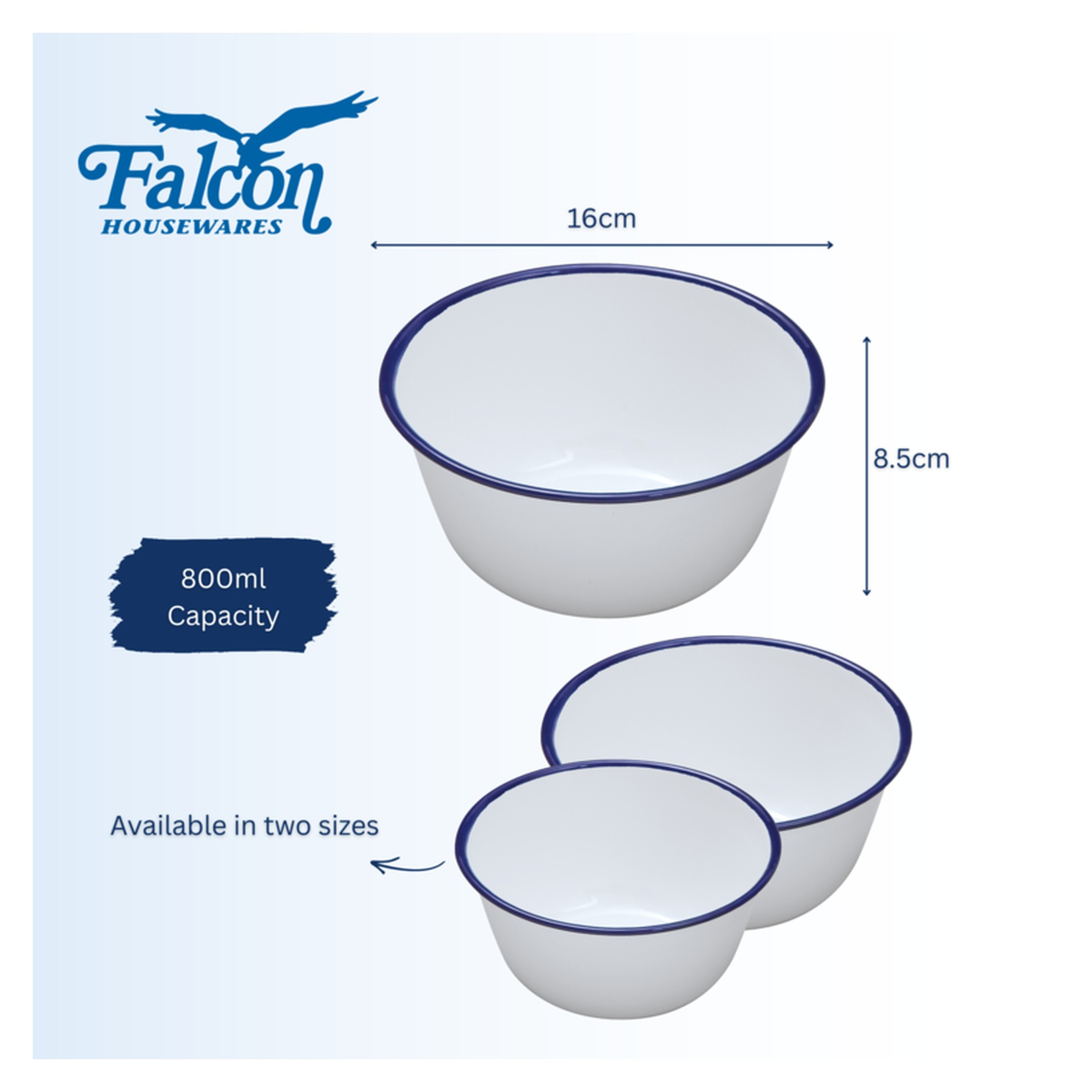 Falcon traditional white enamel pudding basin with blue rim, view 4