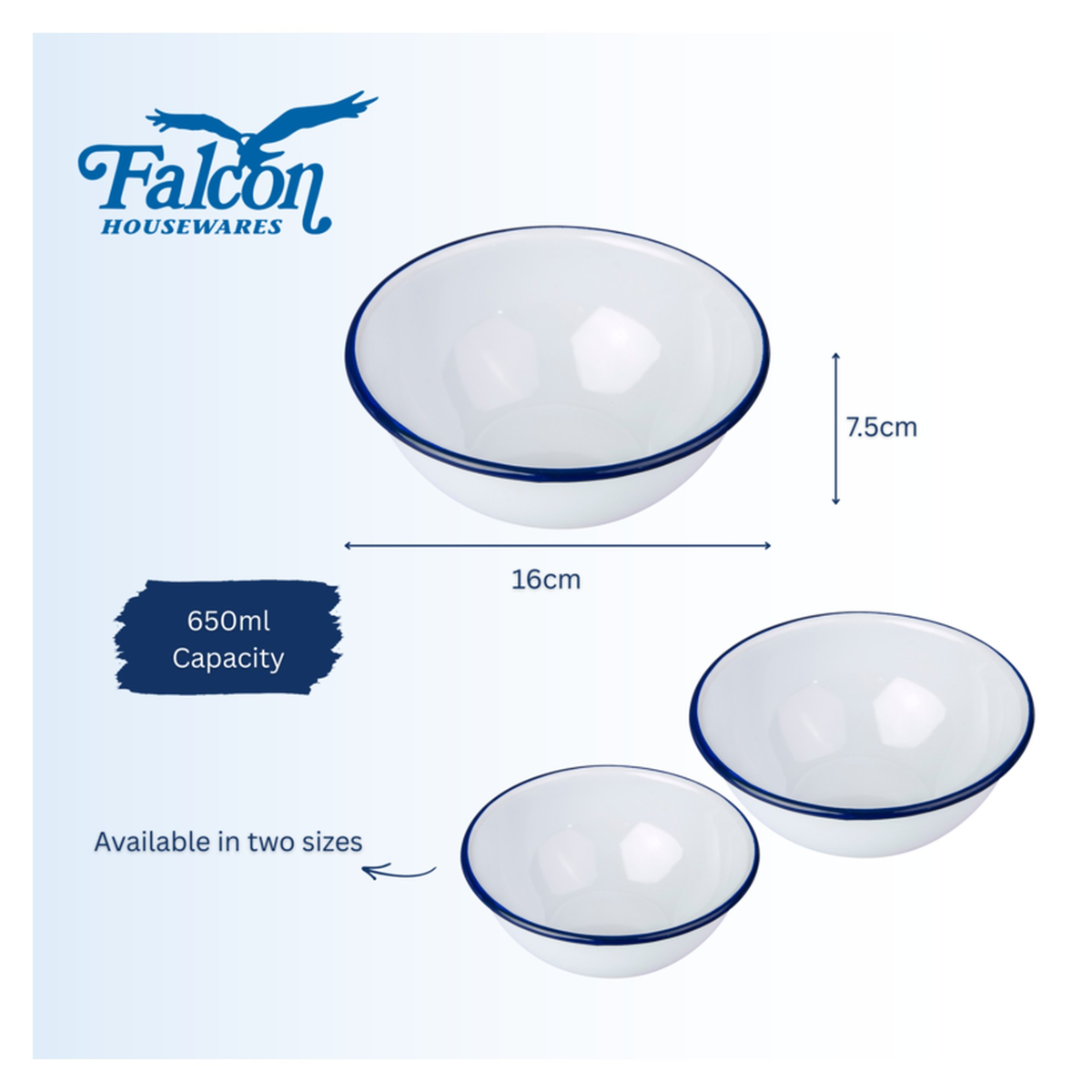 Falcon white enamel pudding bowl with blue rim 16cm, view 5