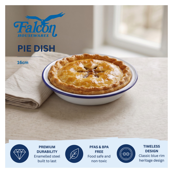 Falcon round white vitreous enamel pie dish, 16cm