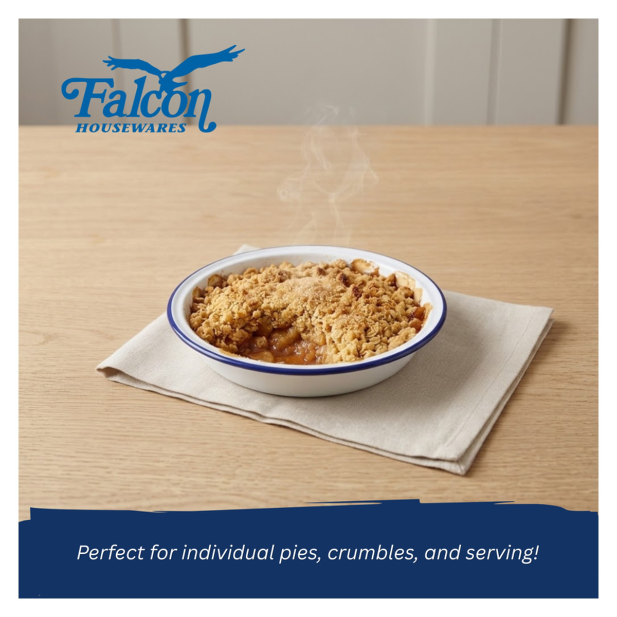 Falcon round white vitreous enamel pie dish, 16cm, view 2