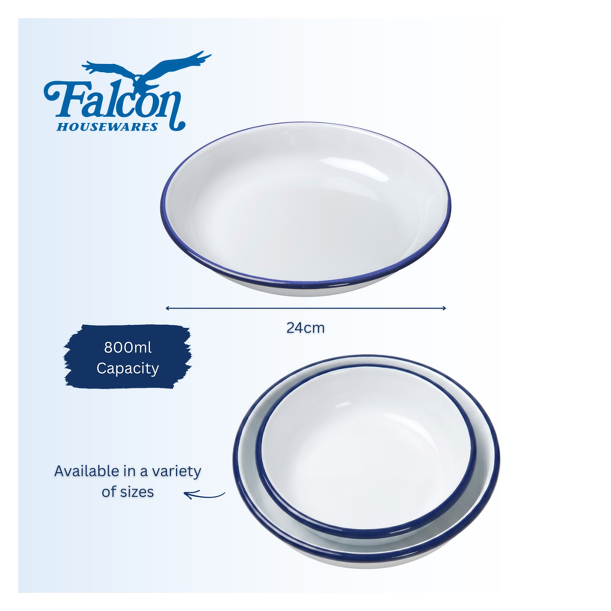 Falcon white enamel pasta and rice plate with blue rim, view 7