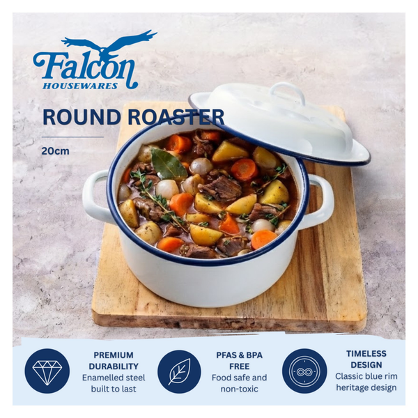 Falcon traditional white enamel round roaster, 20cm
