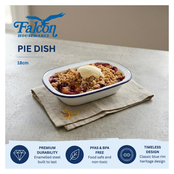 Falcon white enamel oblong pie dish 18cm