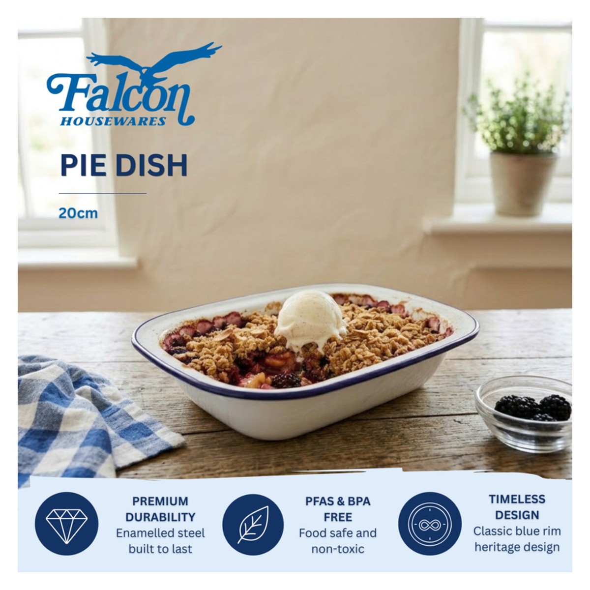 Falcon traditional white enamel oblong pie dish 20cm
