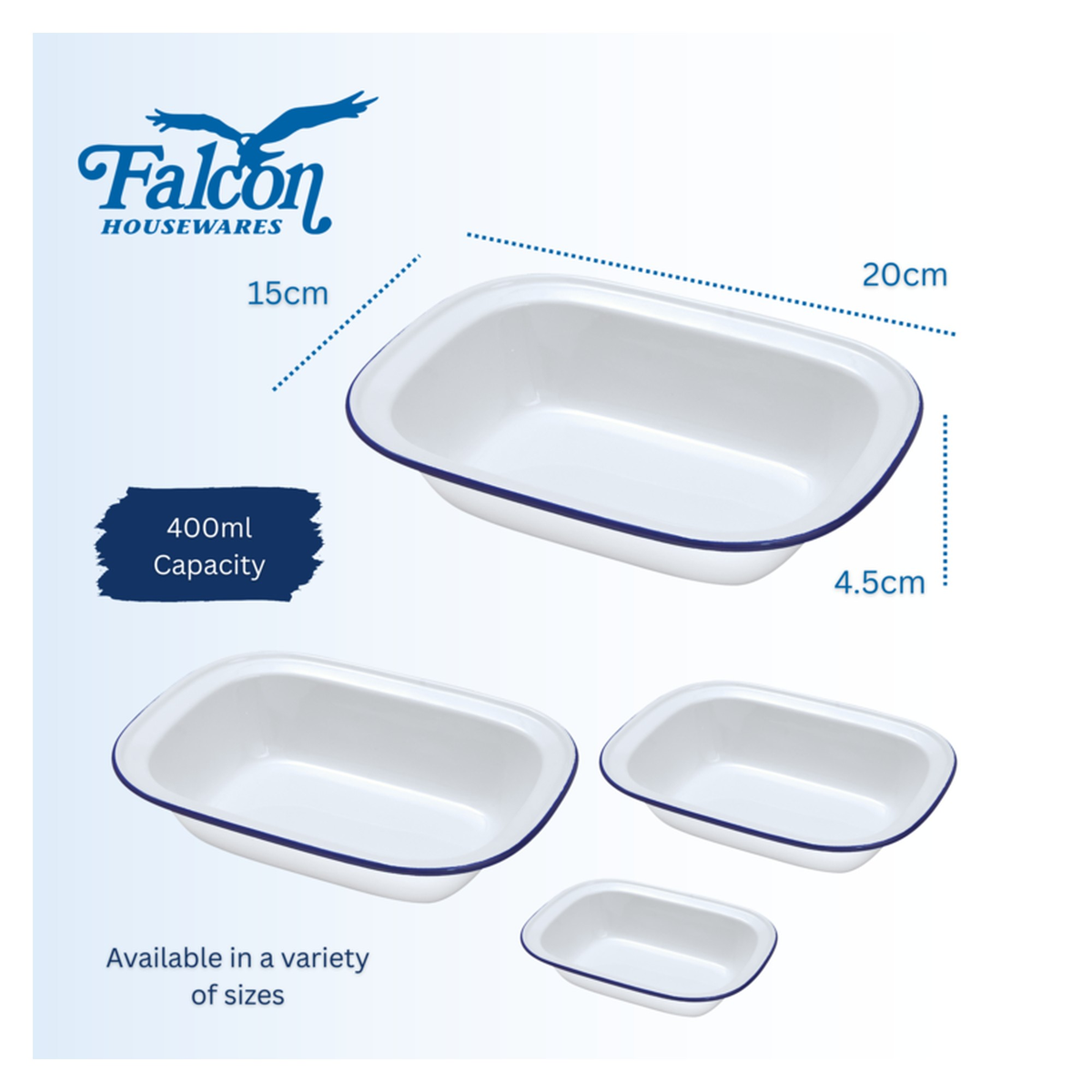 Falcon traditional white enamel oblong pie dish 20cm, view 5