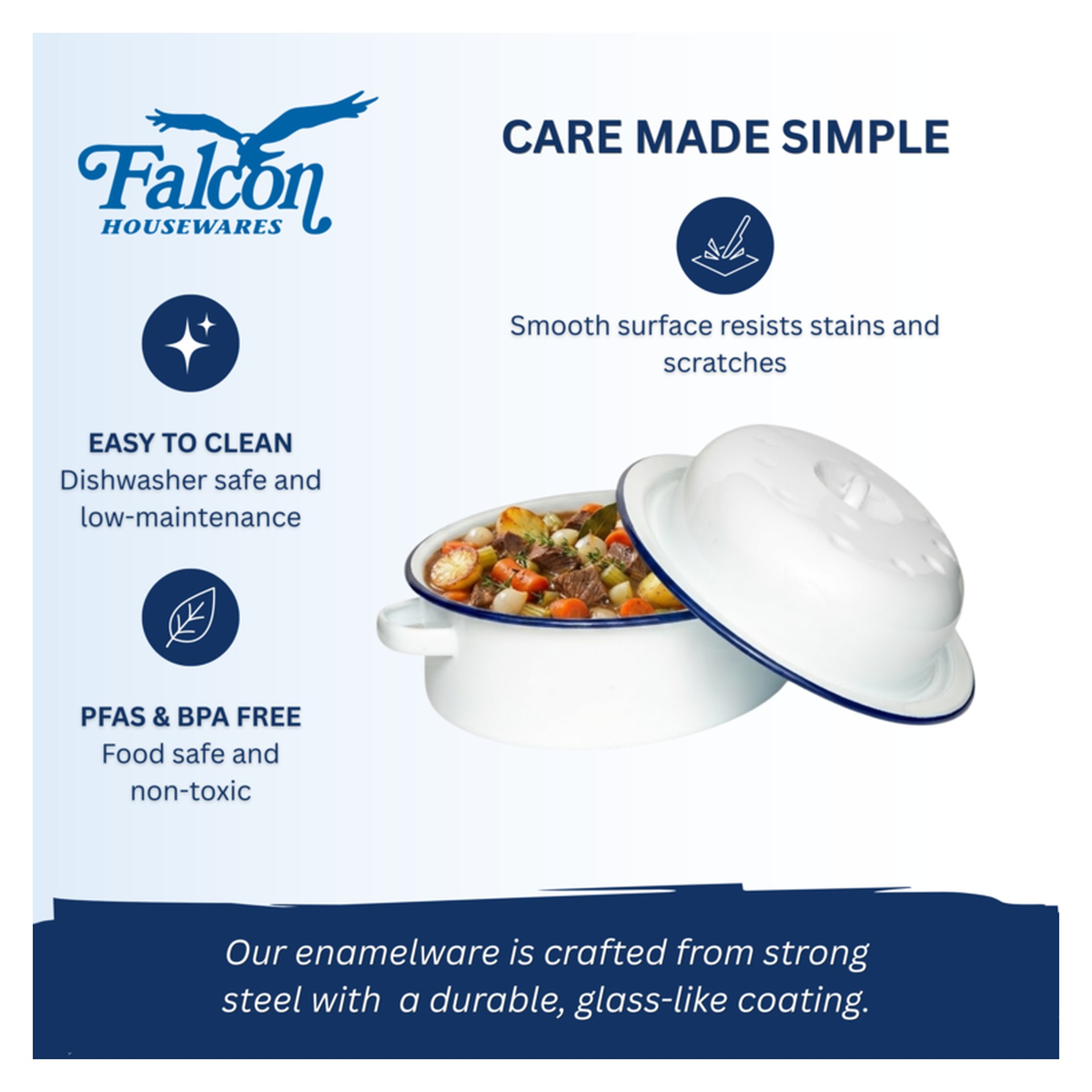 Falcon white enamel oval roaster with blue rim, view 6