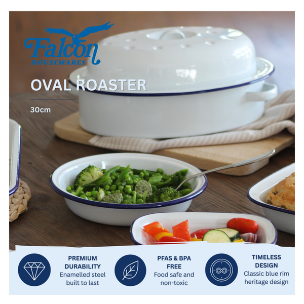 Falcon traditional white enamel oval roaster 30cm