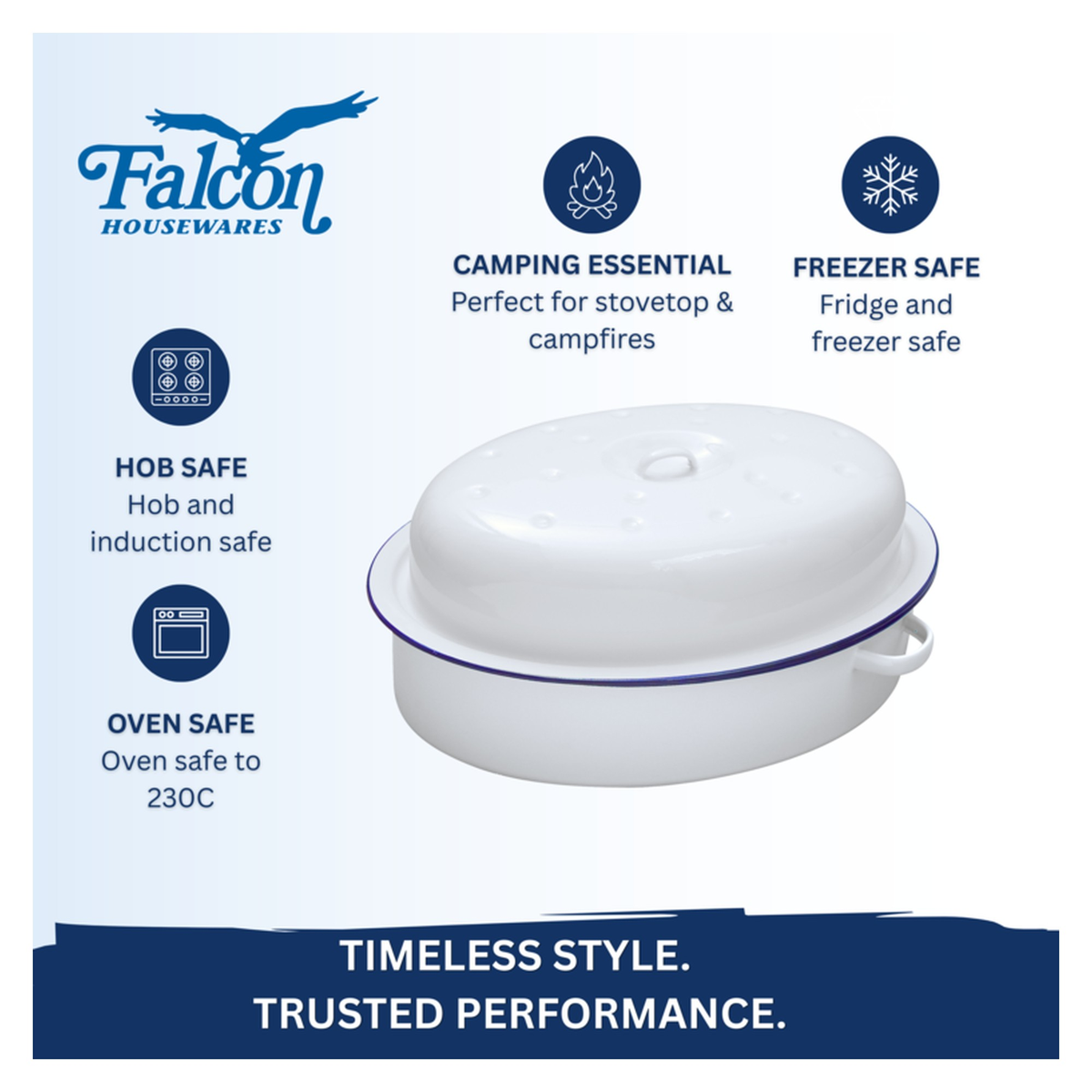 Falcon traditional white enamel oval roaster 30cm, view 2