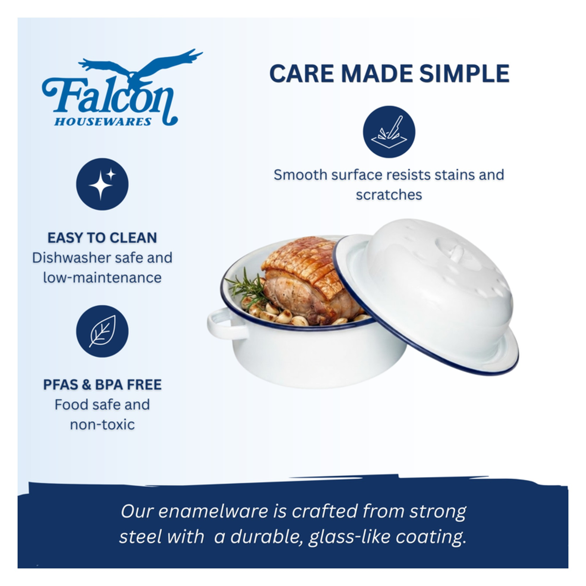 Falcon traditional white enamel oval roaster 30cm, view 3