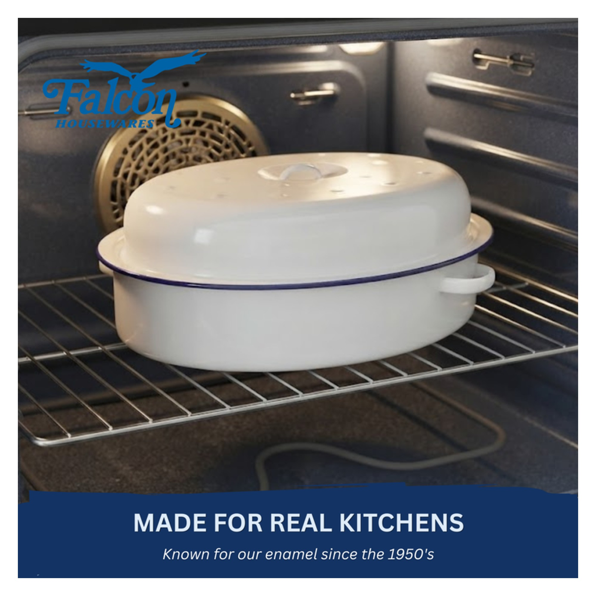 Falcon traditional white enamel oval roaster 30cm, view 4