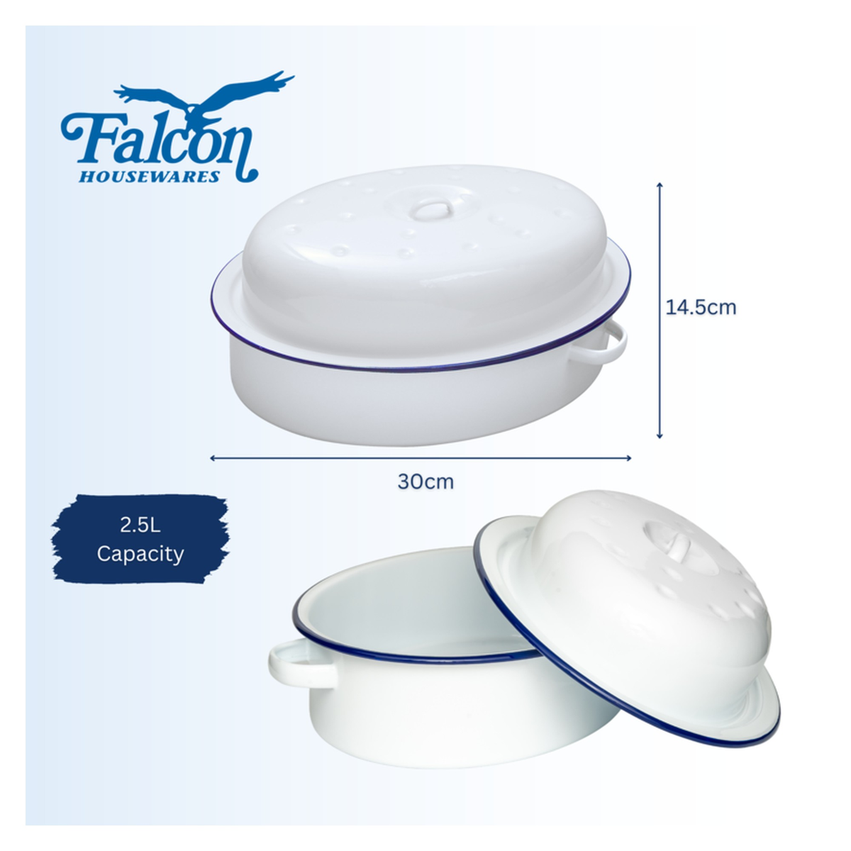 Falcon traditional white enamel oval roaster 30cm, view 5