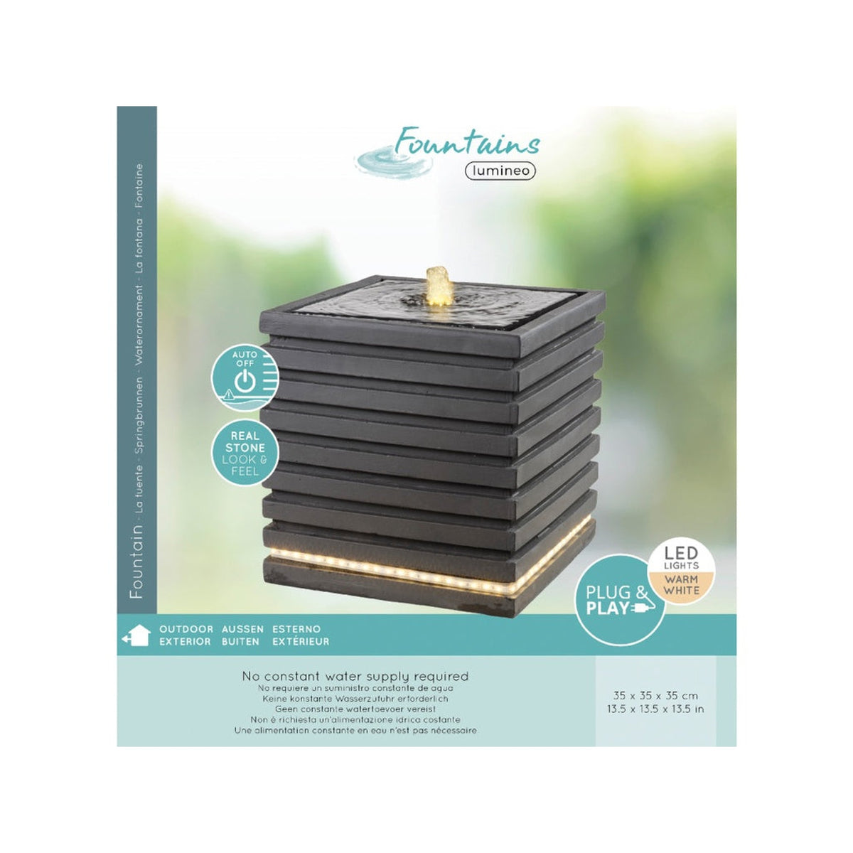 Fountain Squared With Ribs - Anthracite with Warm White LEDs, view 2