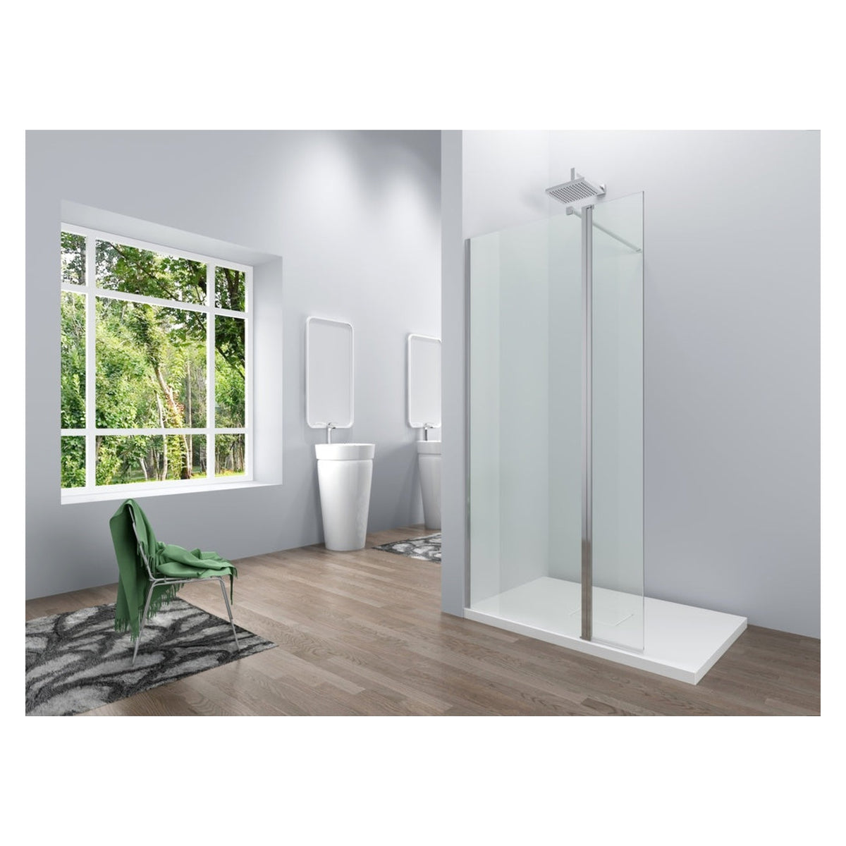 Giavani chrome wetroom wall profile with support arm