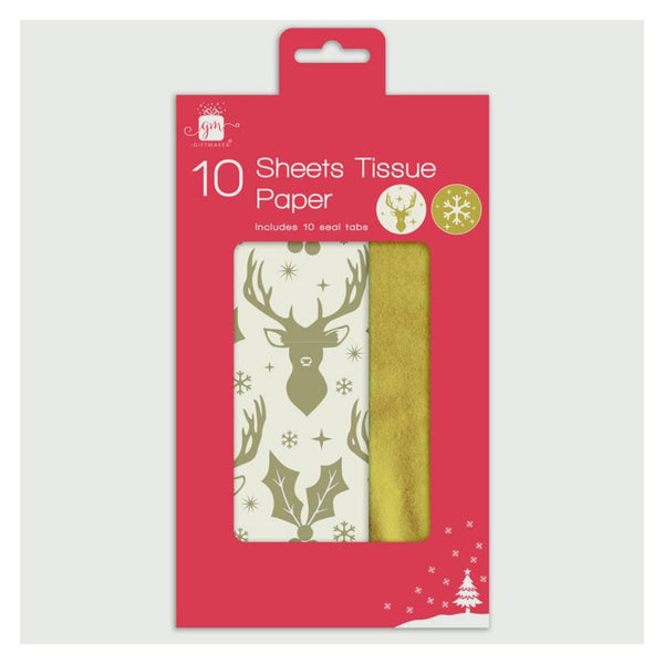 Giftmaker gold stag Christmas tissue paper 10 sheets