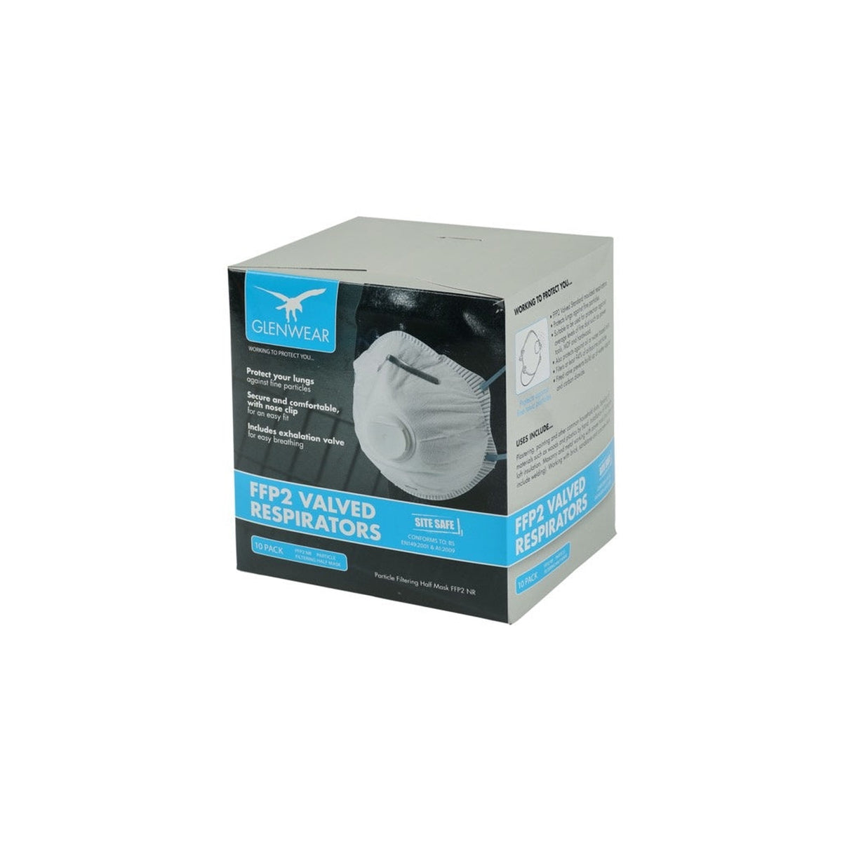 Glenwear pack of 10 FFP2 valved respirators
