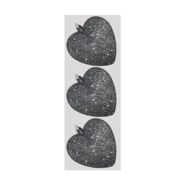 Glitter Hearts x 3 - 9cm Graphite