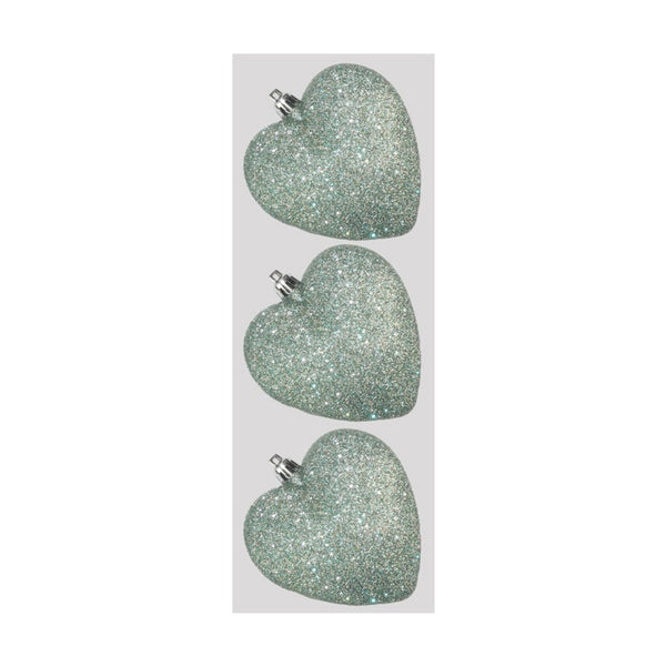 Glitter Hearts x 3 - 9cm Mint