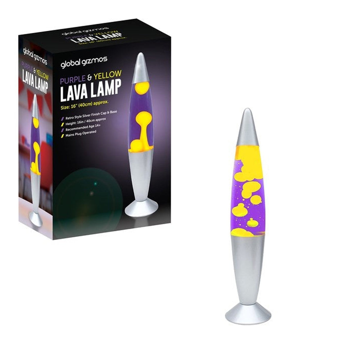 Global Gizmos purple and yellow lava lamp, 16 inch, view 3