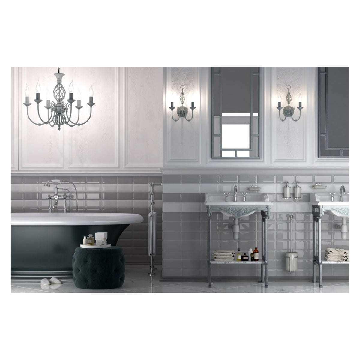 Golden Tile grey bevel metro wall tile 200 x 100mm
