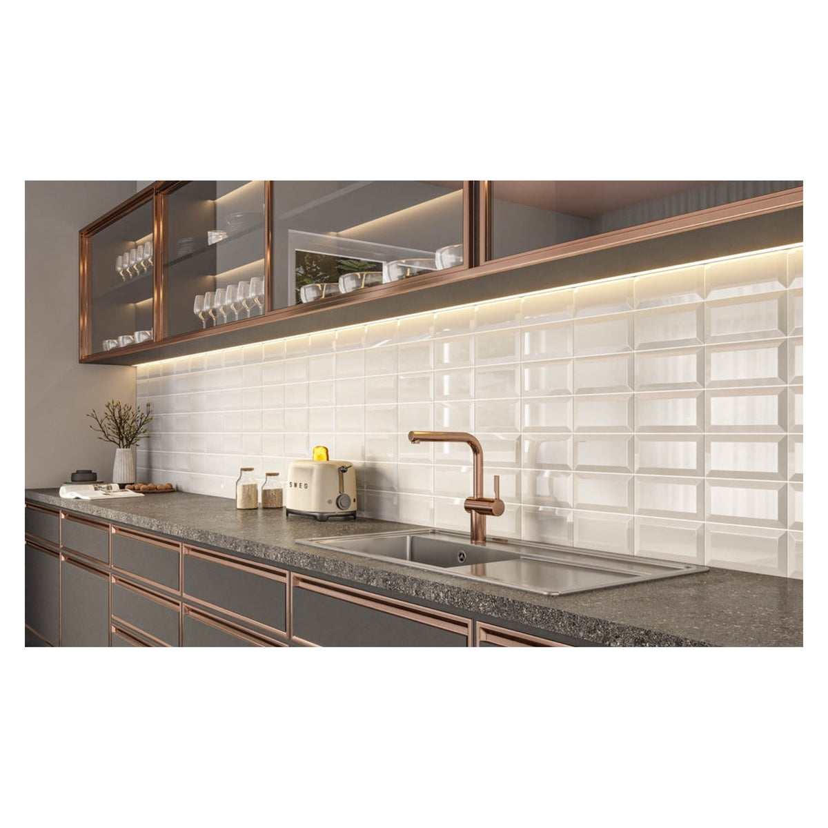 Golden Tile grey bevel metro wall tile 200 x 100mm, view 3