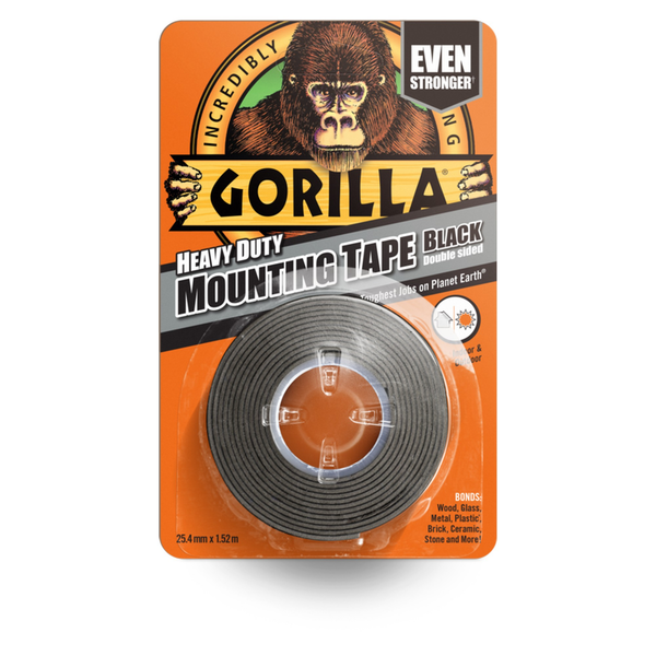 Gorilla heavy duty double sided mounting tape black 1.5m
