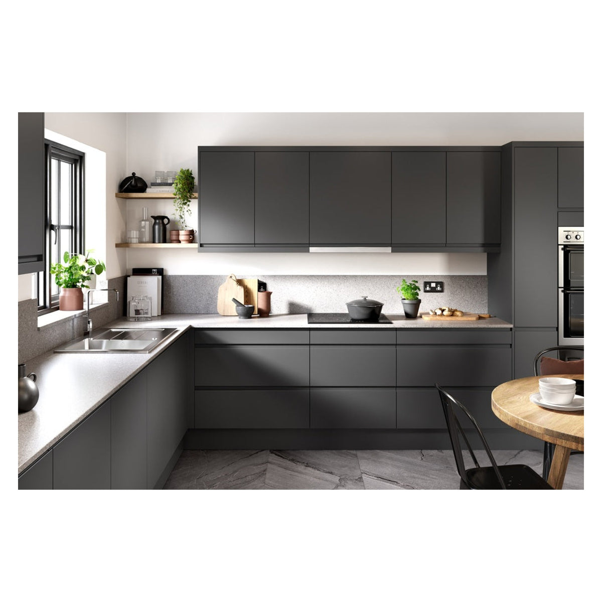 Gower Rapide Capri dark grey flat pack kitchen 7 piece layout