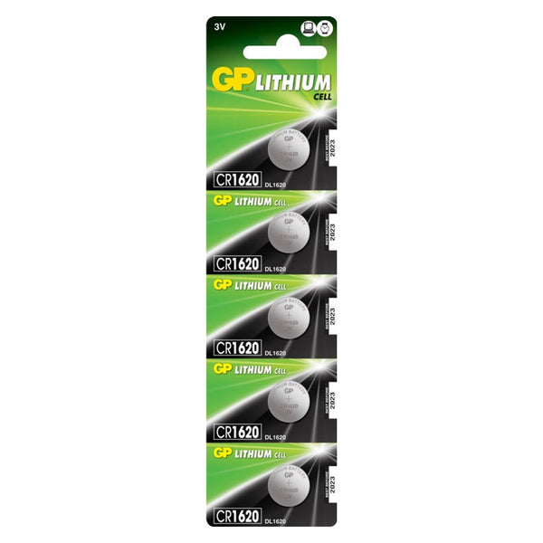 Pack of 5 GP CR1620 lithium button cell batteries