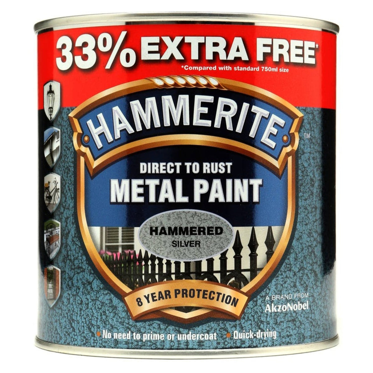Hammerite hammered silver metal paint 750ml tin