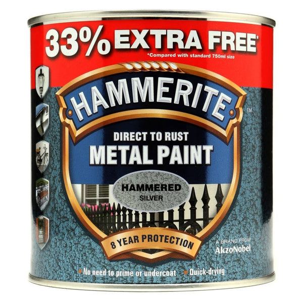 Hammerite hammered silver metal paint 750ml tin