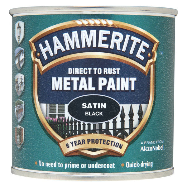 Hammerite satin black metal paint 250ml tin