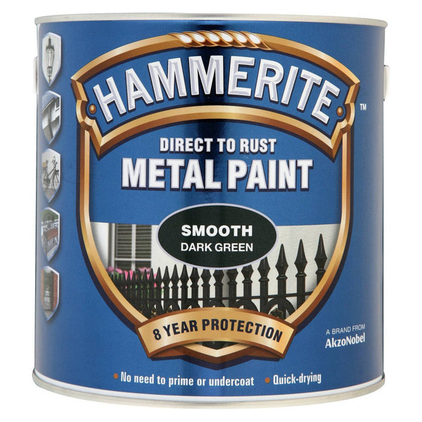 Hammerite smooth dark green metal paint 2.5L tin