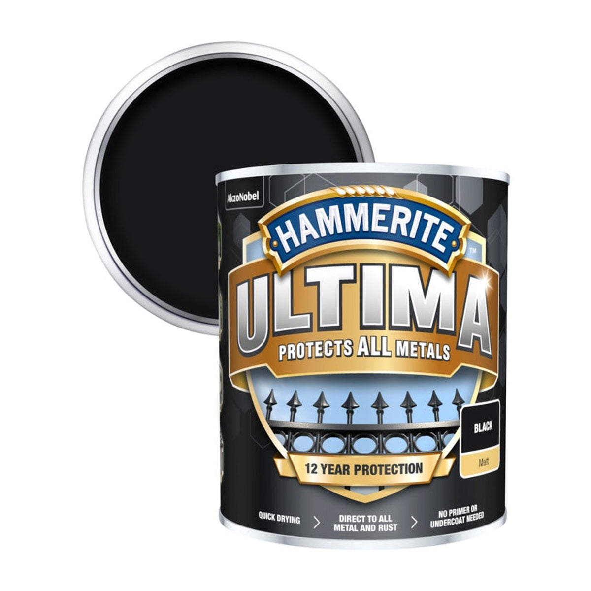 Hammerite Ultima matt all metal paint black 750ml tin, view 2