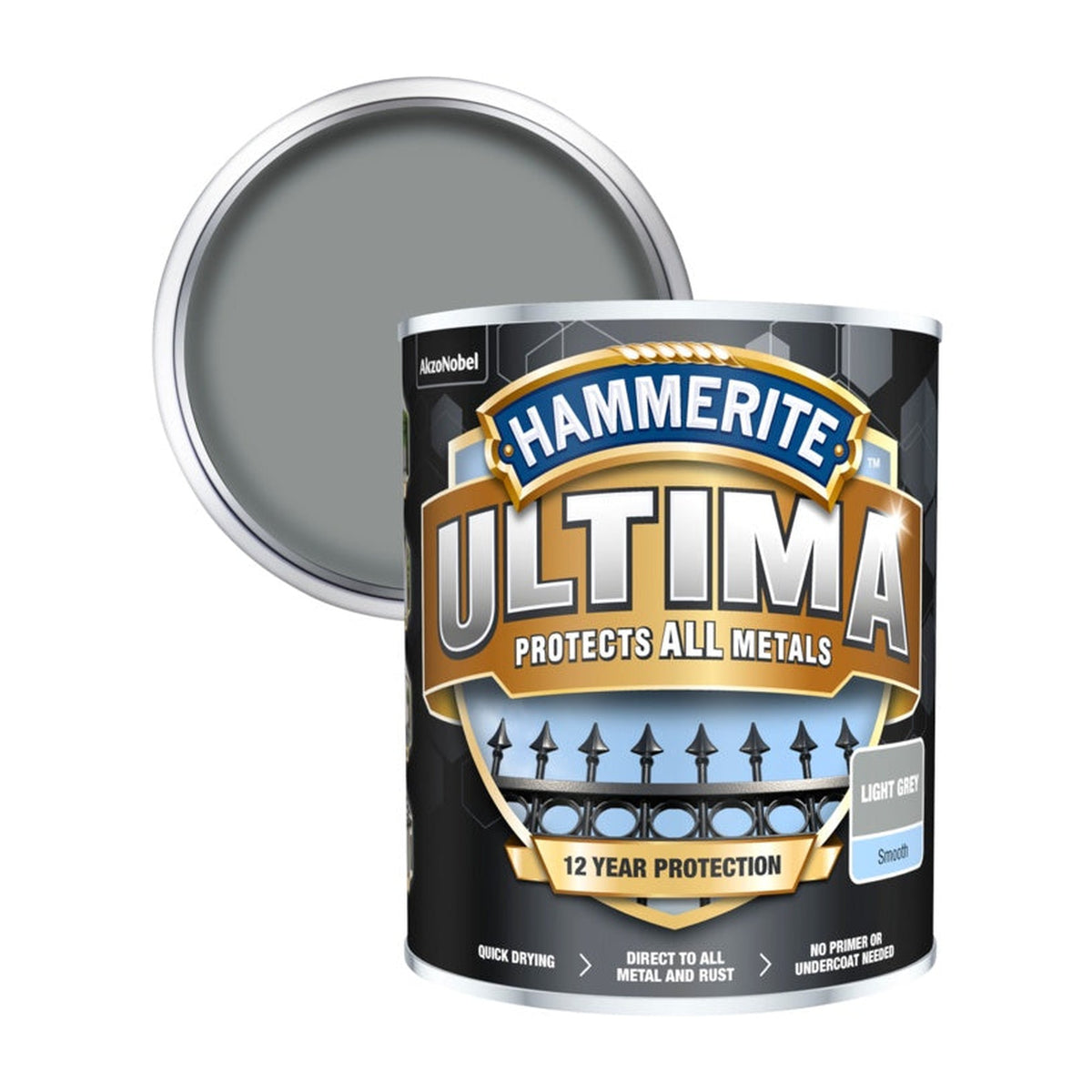 Hammerite Ultima smooth metal paint light grey 750ml, view 2