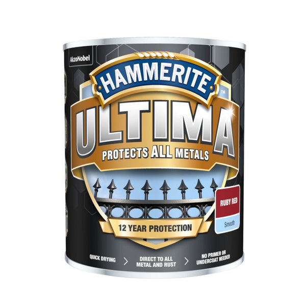 Hammerite Ultima Smooth metal paint 750ml Ruby Red
