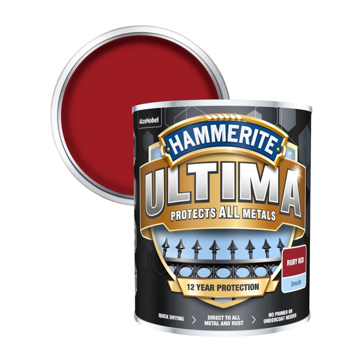 Hammerite Ultima Smooth metal paint 750ml Ruby Red, view 2