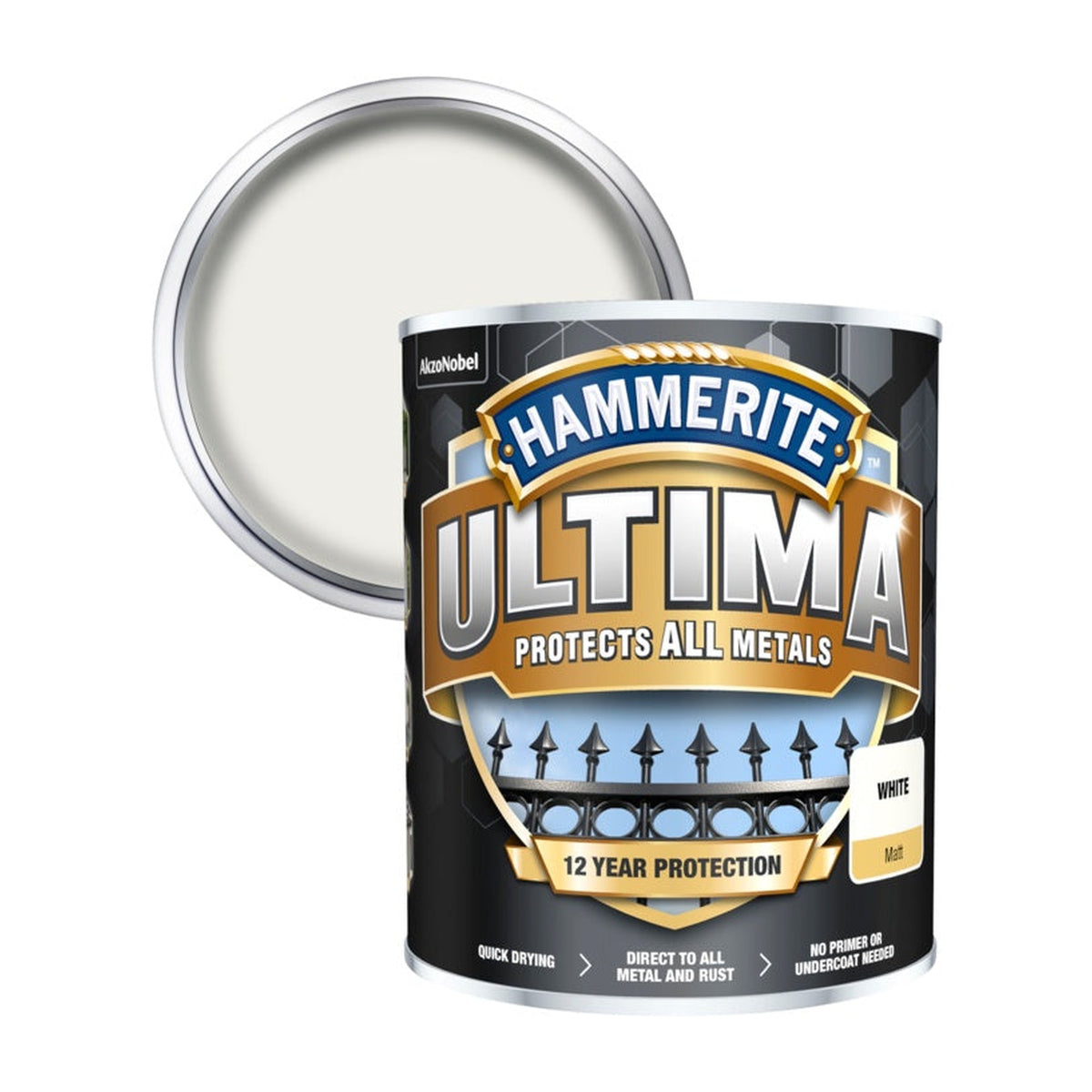 Hammerite Ultima smooth white metal paint 750ml, view 2