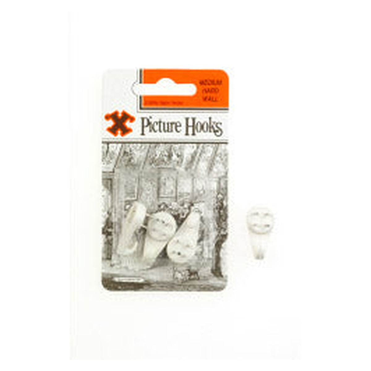 X hard wall picture hooks in white, medium, pack of 3