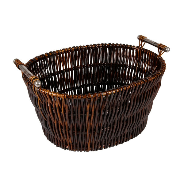 Hearth & Home dark wicker log basket with chrome handles